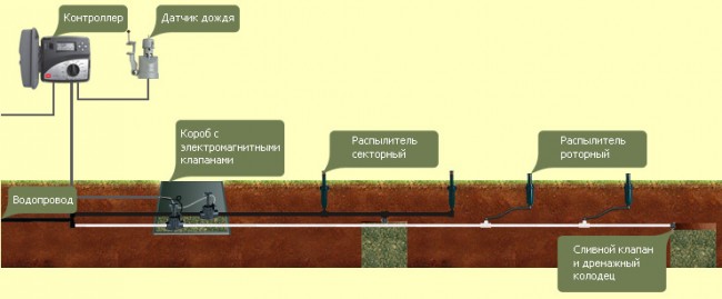 Составляющие элементы системы автополива газона 