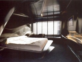 Темная спальня в стиле постмодернизм
